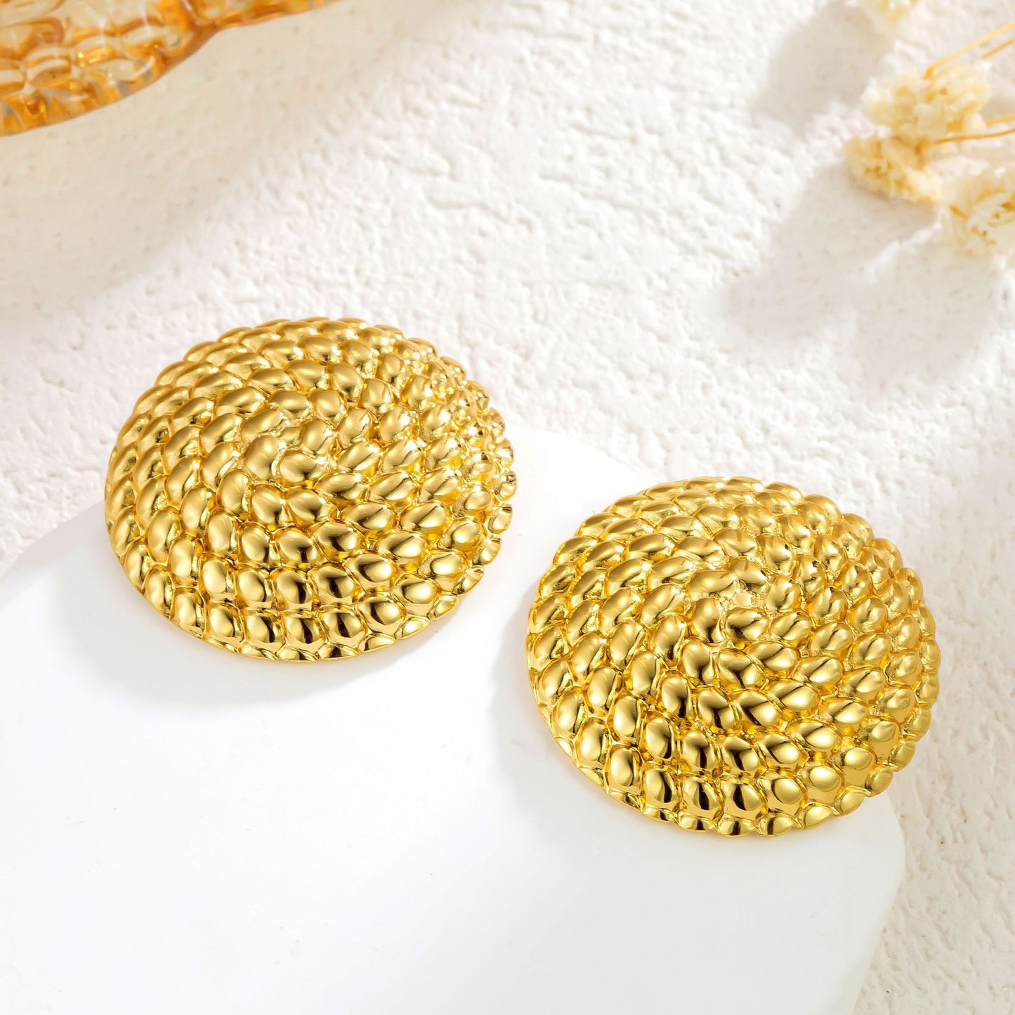 Gold Chunky Circular Earring Studs Gold Hypoallergenic Trendy Stud Earring