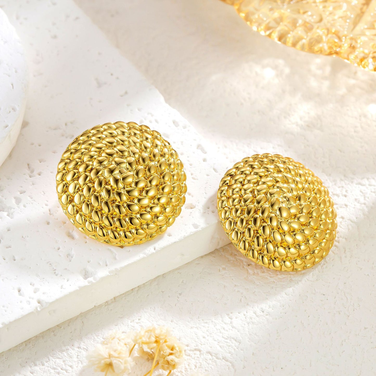 Gold Chunky Circular Earring Studs Gold Hypoallergenic Trendy Stud Earring