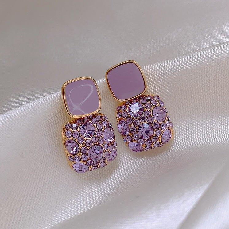 Cute Sparkling Purple Diamond Crystal Beautifull Stud Earrings - Shine