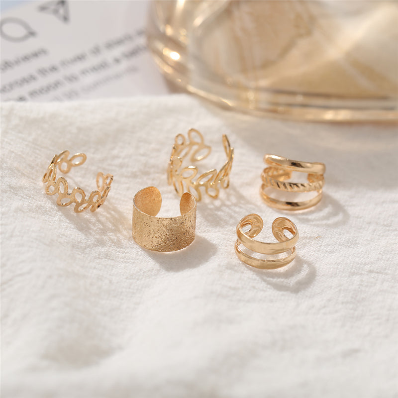 Korean 5 Piece No Hole Cuff Earrings Set Gold3
