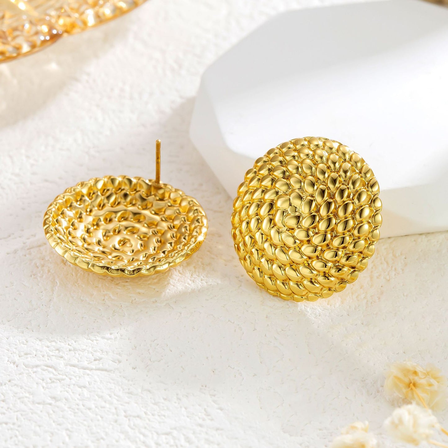 Gold Chunky Circular Earring Studs Gold Hypoallergenic Trendy Stud Earring