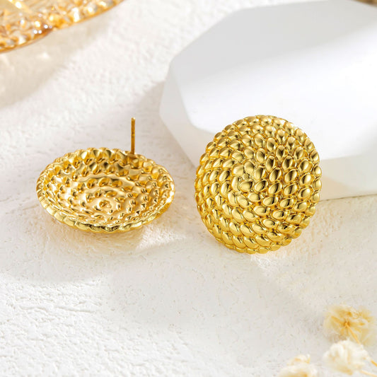 Gold Chunky Circular Earring Studs Gold Hypoallergenic Trendy Stud Earring