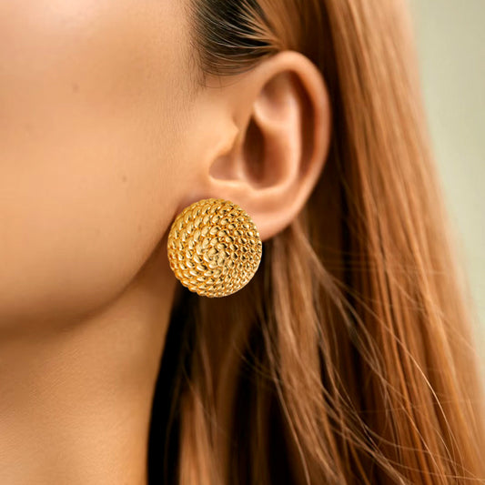 Gold Chunky Circular Earring Studs Gold Hypoallergenic Trendy Stud Earring