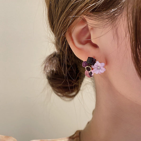 Korean Purple Flower stone Earring