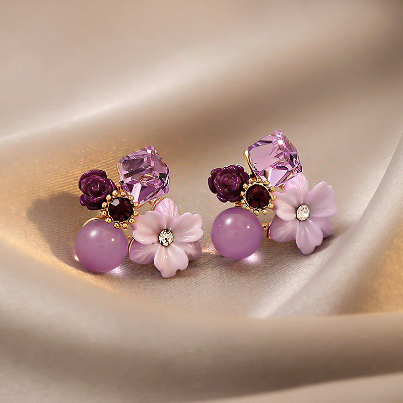 Korean Purple Flower stone Earring