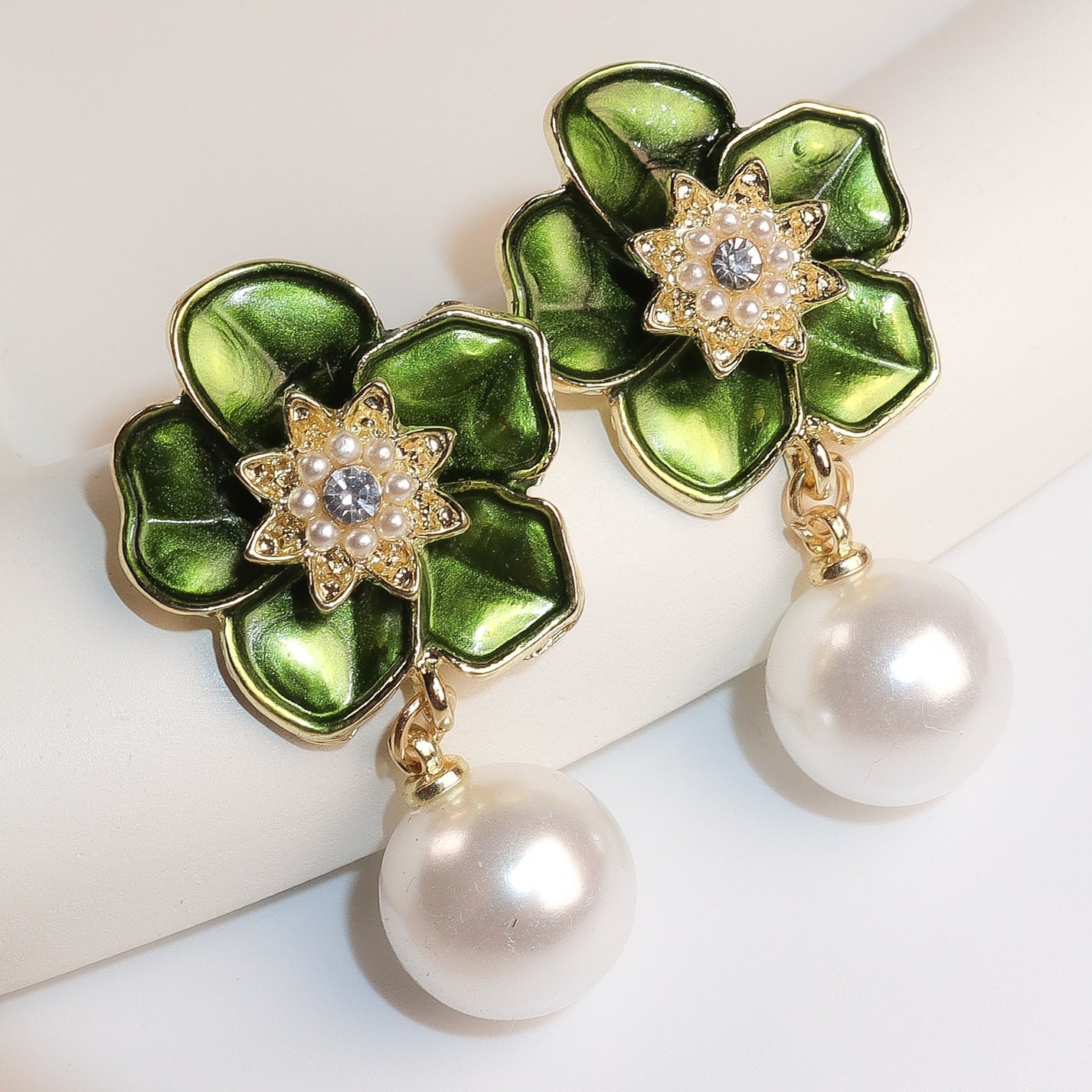 korean Luxurious Premium green flower drop earring3