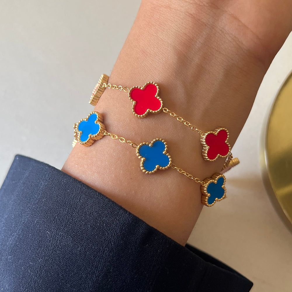 Luxurious Five-Red leaf Clover Bracelet Charm, Delicate Flower Bracelet
