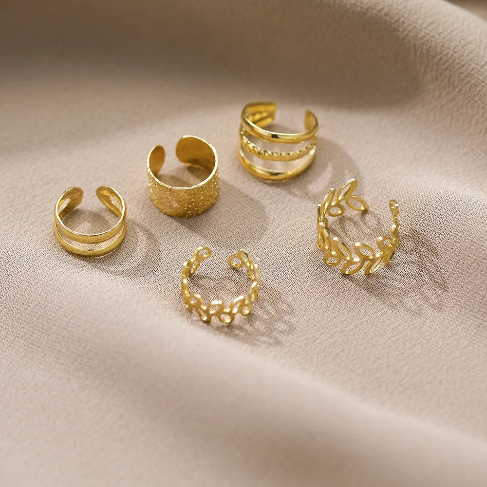Korean 5 Piece No Hole Cuff Earrings Set Gold3