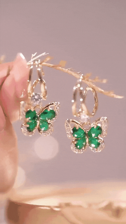 Korean Luxurious Green Stone And Gold Drop Gold Earring