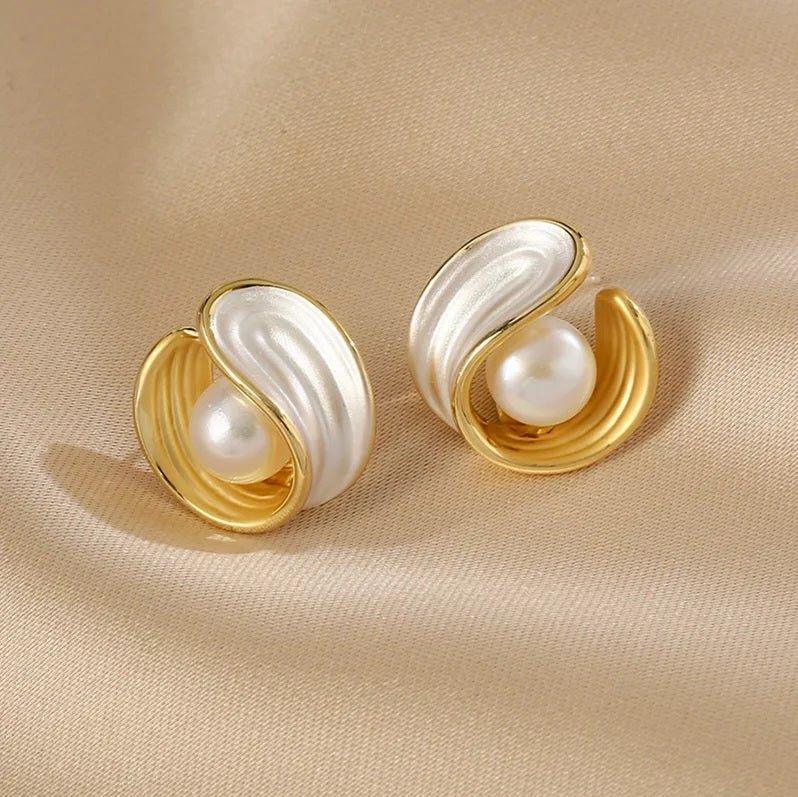 Natural Pearl Earrings Luxury Simple Unique Versatile Hanging Drip Wrap Stud Earrings Party Wed Unusual Jewelry - Shine