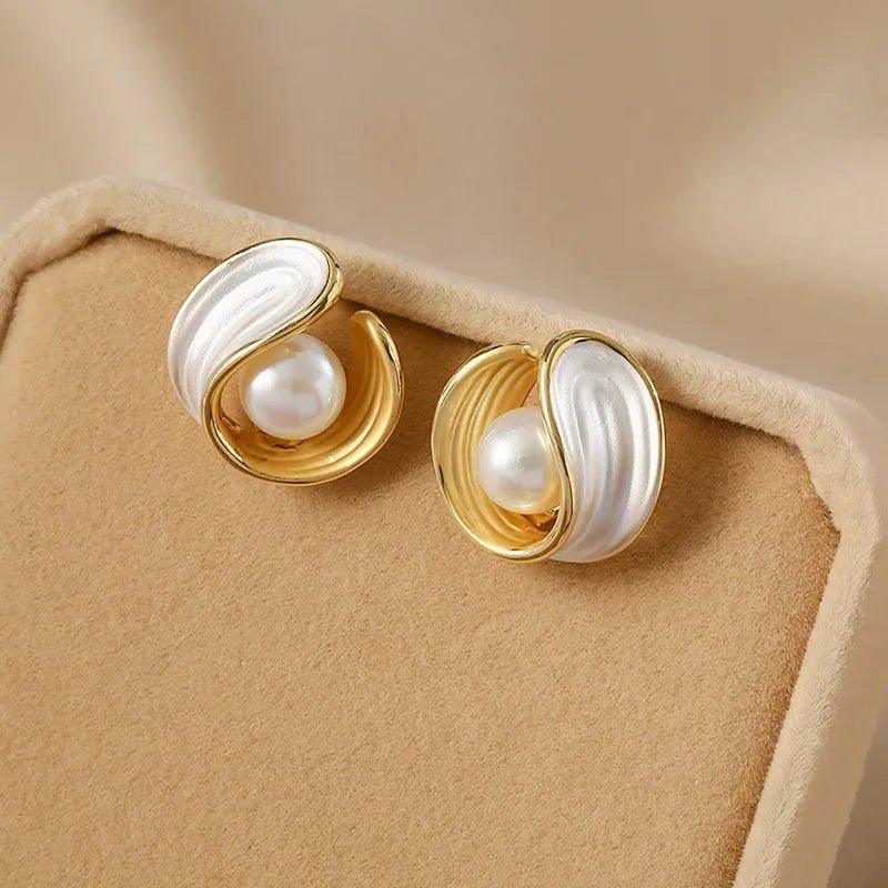 Natural Pearl Earrings Luxury Simple Unique Versatile Hanging Drip Wrap Stud Earrings Party Wed Unusual Jewelry - Shine