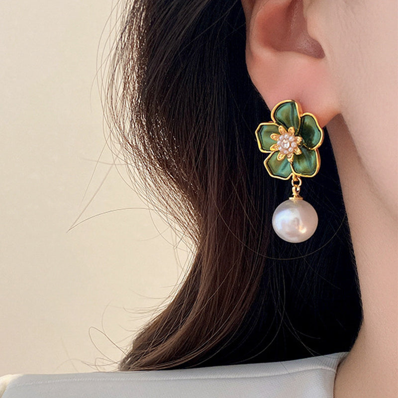 korean Luxurious Premium green flower drop earring3