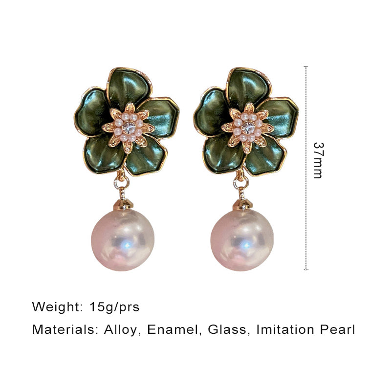 korean Luxurious Premium green flower drop earring3