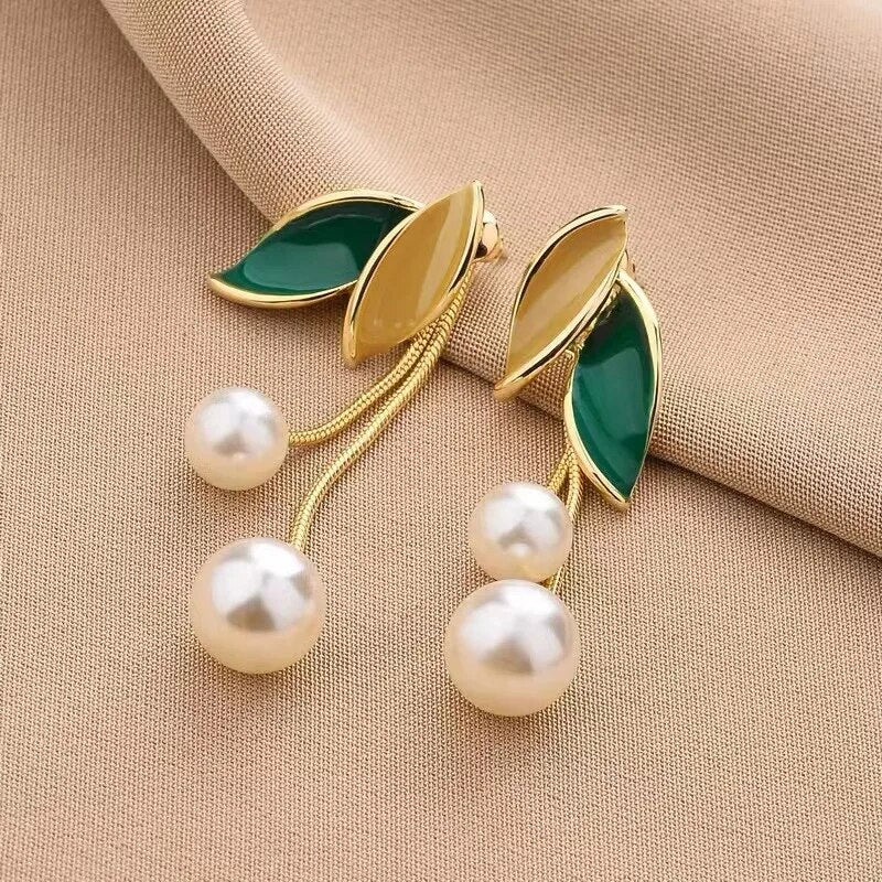 Korean Beautiful Leaf Pearl Drop Earring