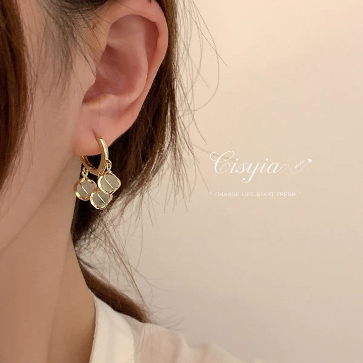 Korean Luxurious Gold Stone Zirconia Drop Gold Earring