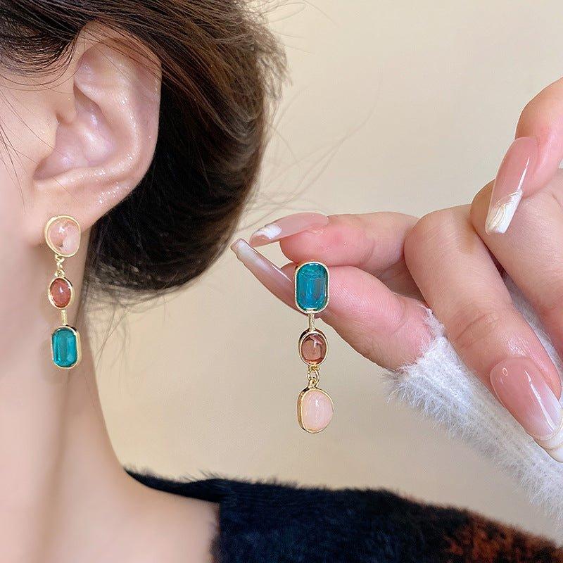 Korean Beautifull Multicolor Stone Earrings For Women - Shine