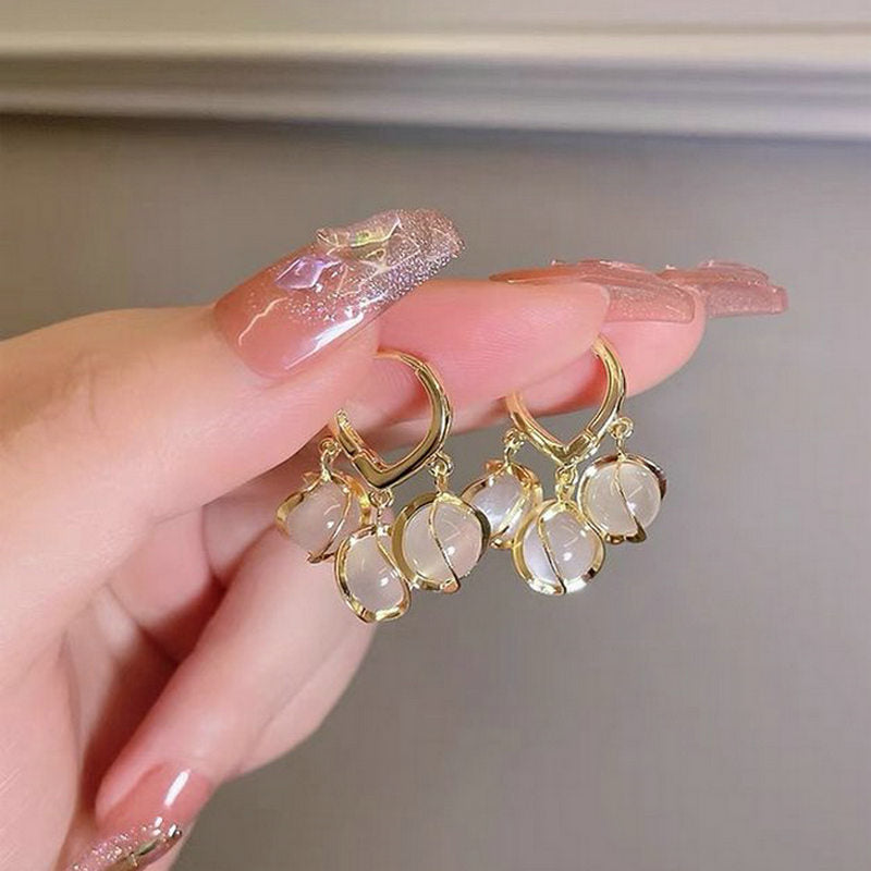 Korean Luxurious Gold Stone Zirconia Drop Gold Earring