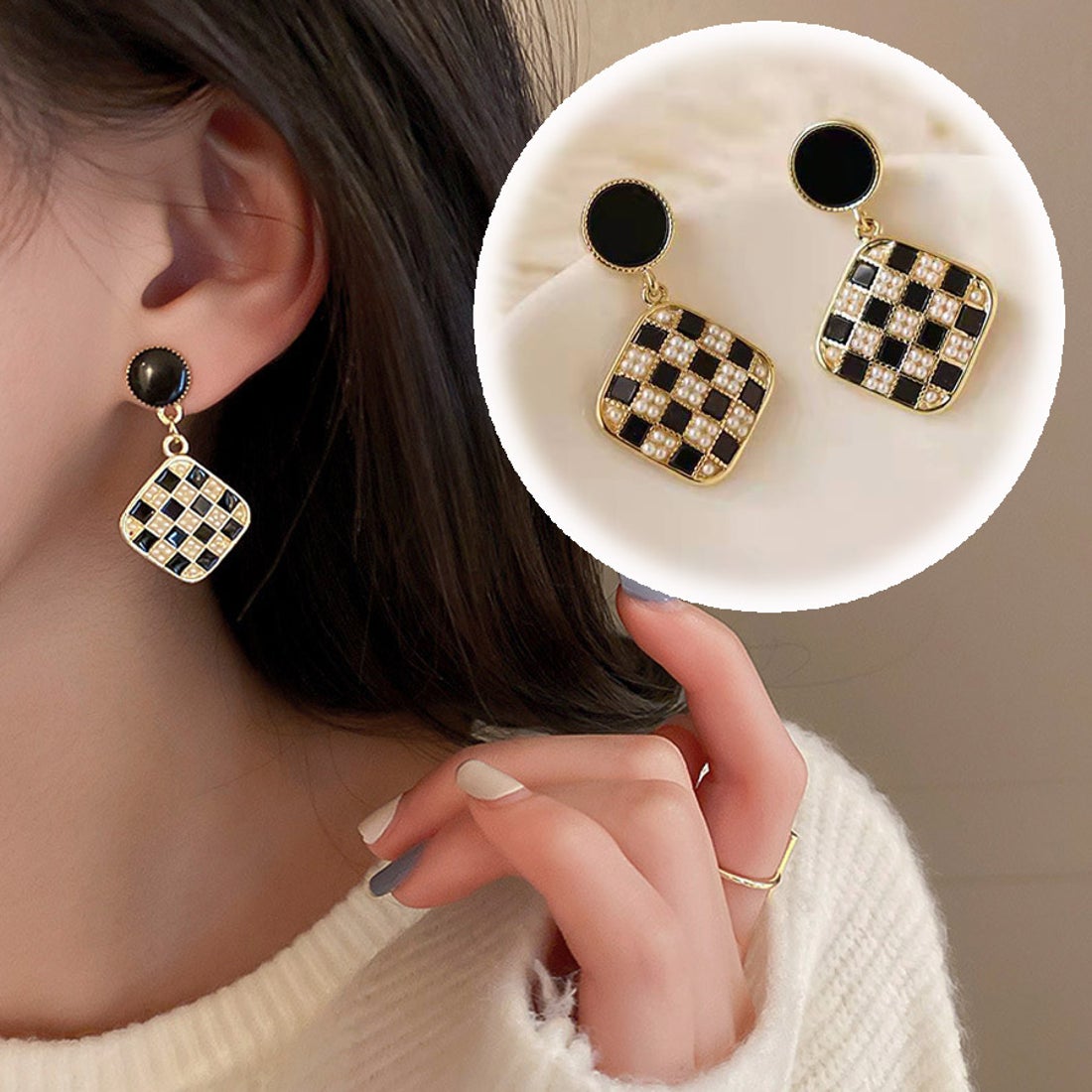 Korean Square Luxurious Cheque Drop Earring