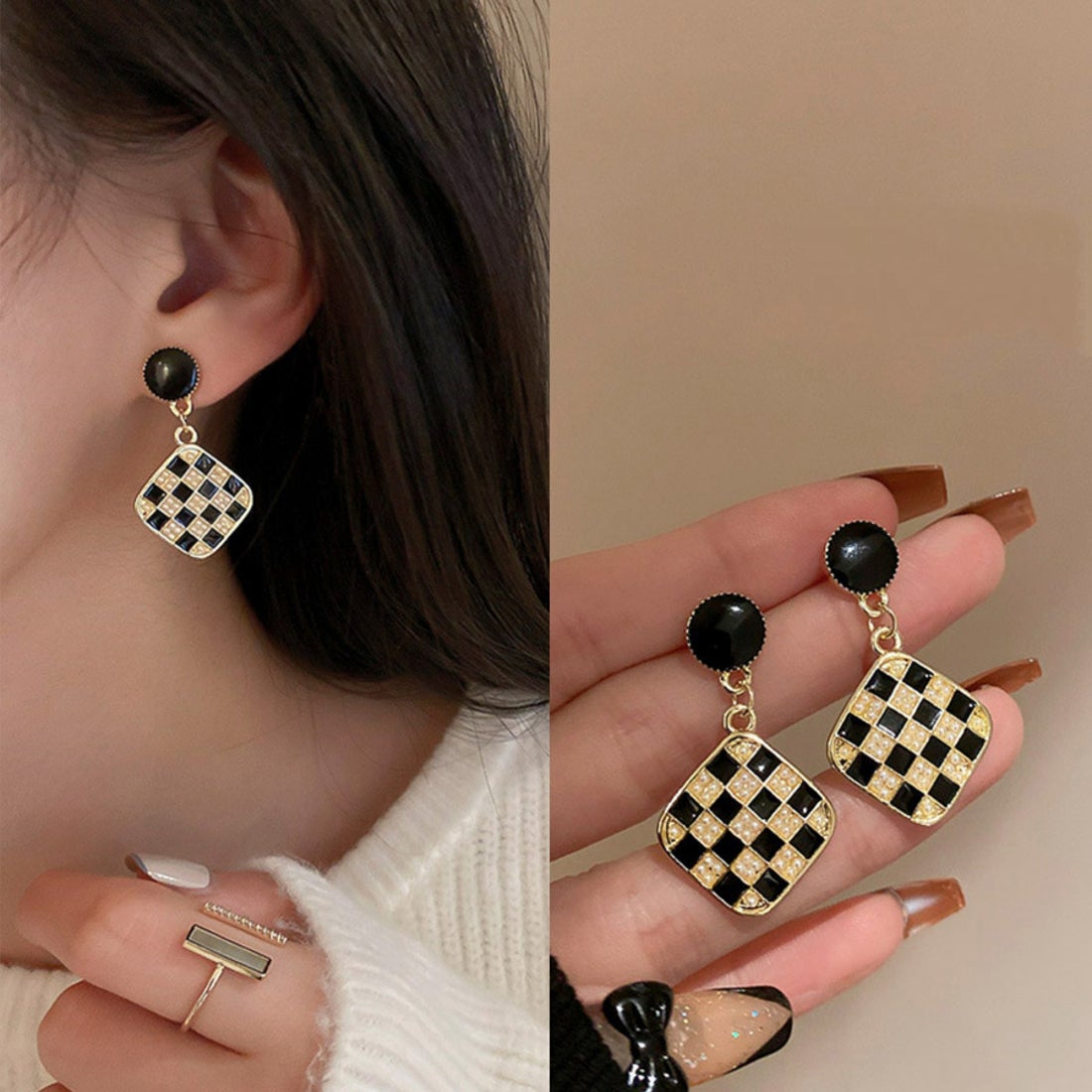Korean Square Luxurious Cheque Drop Earring