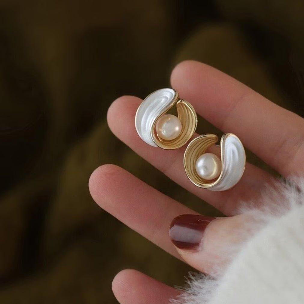 Natural Pearl Earrings Luxury Simple Unique Versatile Hanging Drip Wrap Stud Earrings Party Wed Unusual Jewelry - Shine