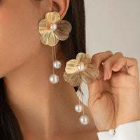 Korean Beautiful Flower Design Drop Gold Earring - Shine
