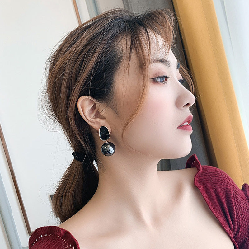 Korean Luxurious Black pearl drop earring3