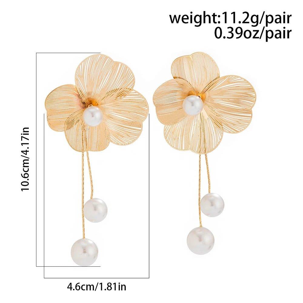 Korean Beautiful Flower Design Drop Gold Earring - Shine