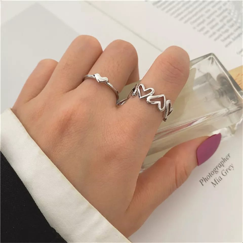 Korean Beautifull 2pcs Ring Set Silver - Shineshe