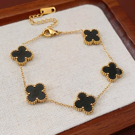 Luxurious 1pc Five-black leaf Clover Bracelet Charm, Delicate Flower Bracelet