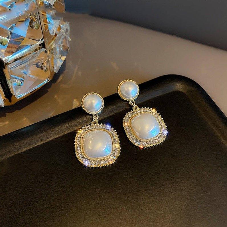 Pearl Drop Earrings | Shell Pearl Earrings with Sterling Silver Pins with small Diamond - Shine