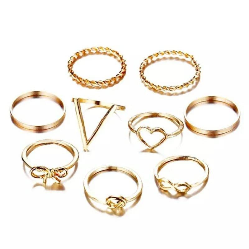Beautifull Cross Knot Heart Infinity Ring Set of 9 - Shineshe