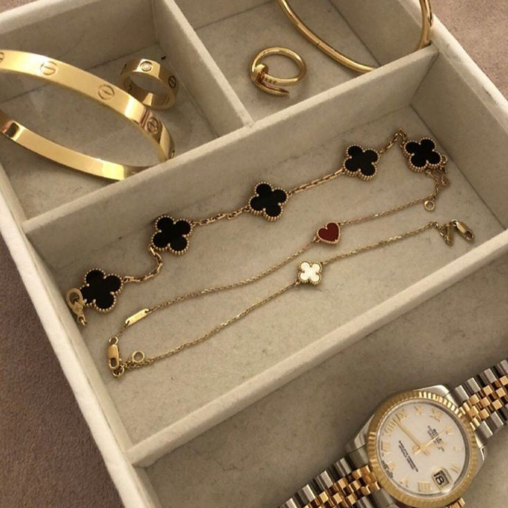 Luxurious 1pc Five-black leaf Clover Bracelet Charm, Delicate Flower Bracelet