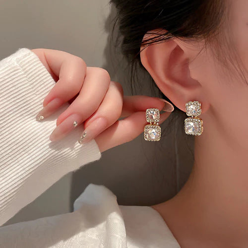 Korean unique Square Luxury Diamond Earring