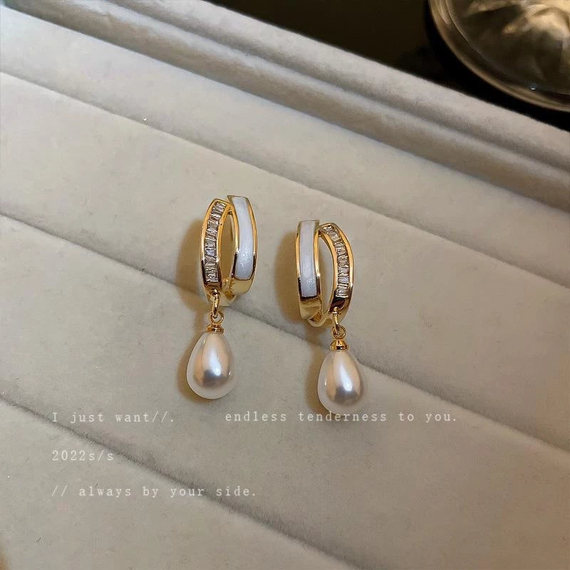 Korean pearl Gold And White zirconia beautiful Earring
