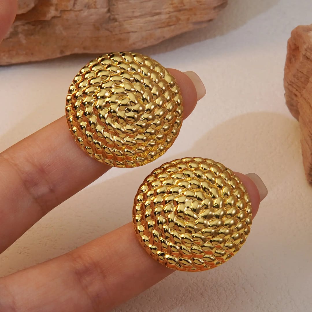 Gold Chunky Circular Earring Studs Gold Hypoallergenic Trendy Stud Earring
