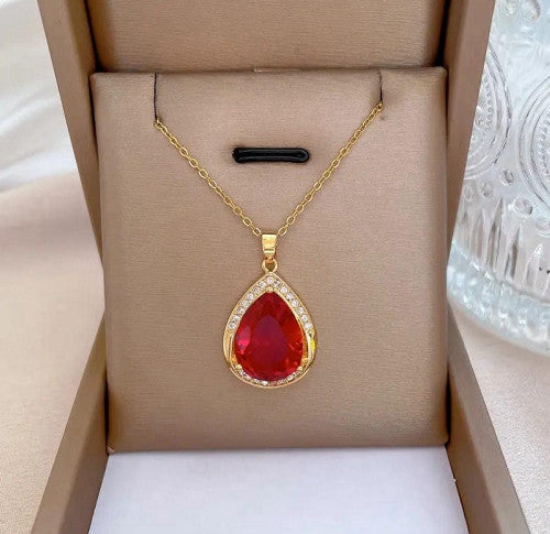 Korean Anti-Tarnish red stone Pendant