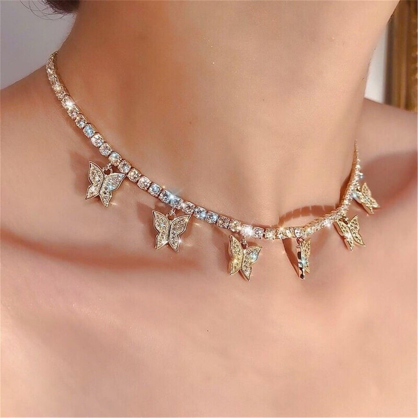 Korean Luxury Beautiful Style Gold Butterfly Pendant Necklace - Shineshe