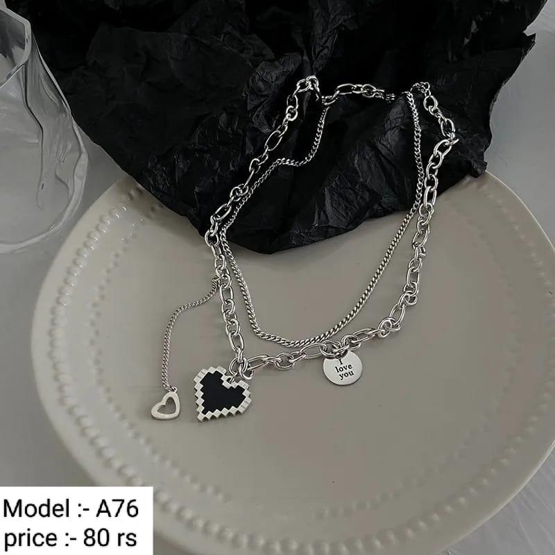 Korean Black Heart Pendant Chain For Women Nacklace - Shine