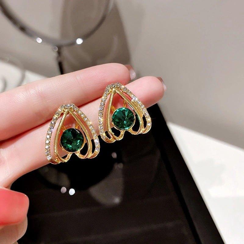 Korean Luxurious Green Stone Drop Gold Earring - Shine