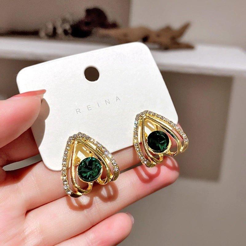Korean Luxurious Green Stone Drop Gold Earring - Shine