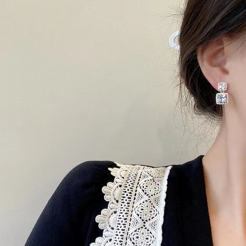 Korean unique Square Luxury Diamond Earring