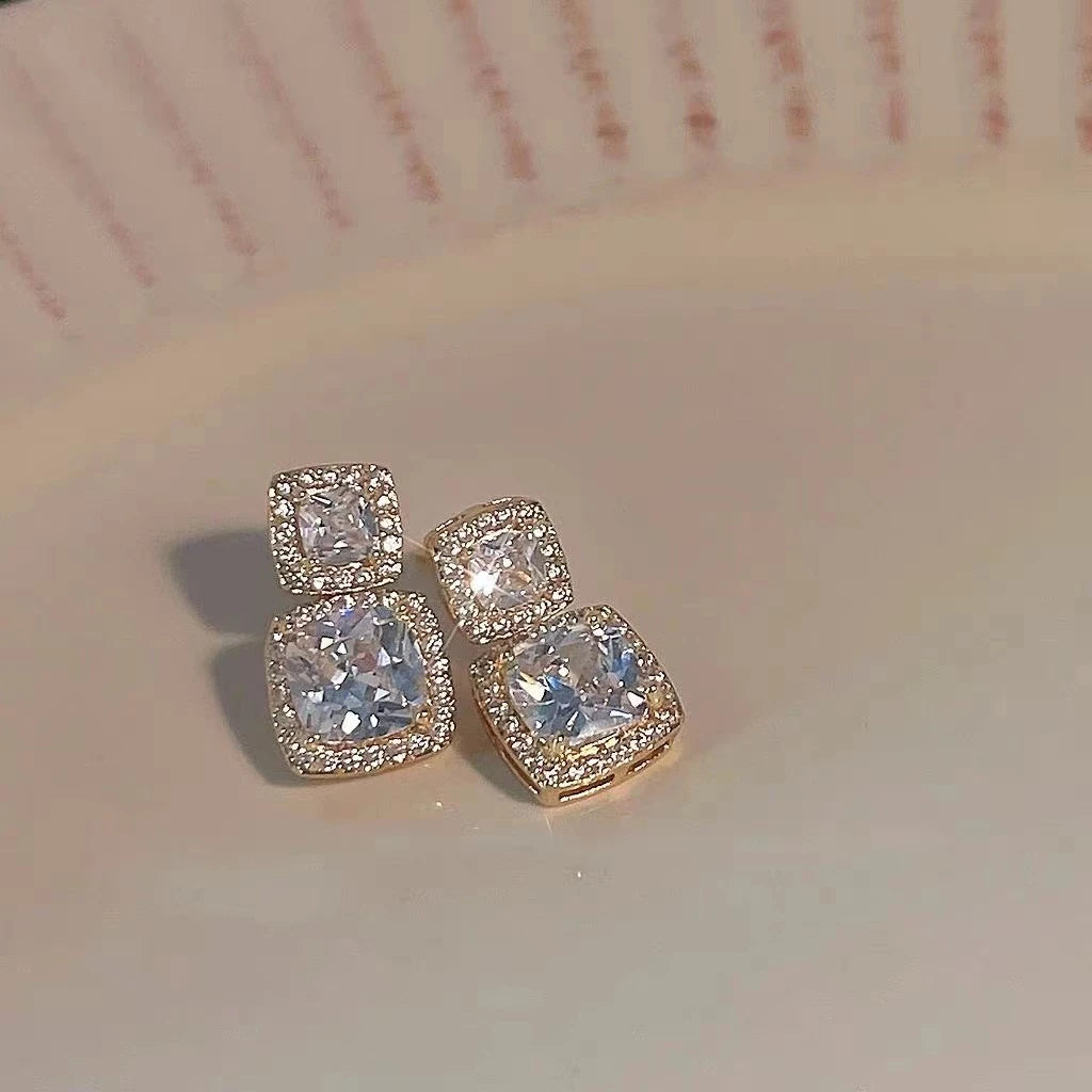Korean unique Square Luxury Diamond Earring